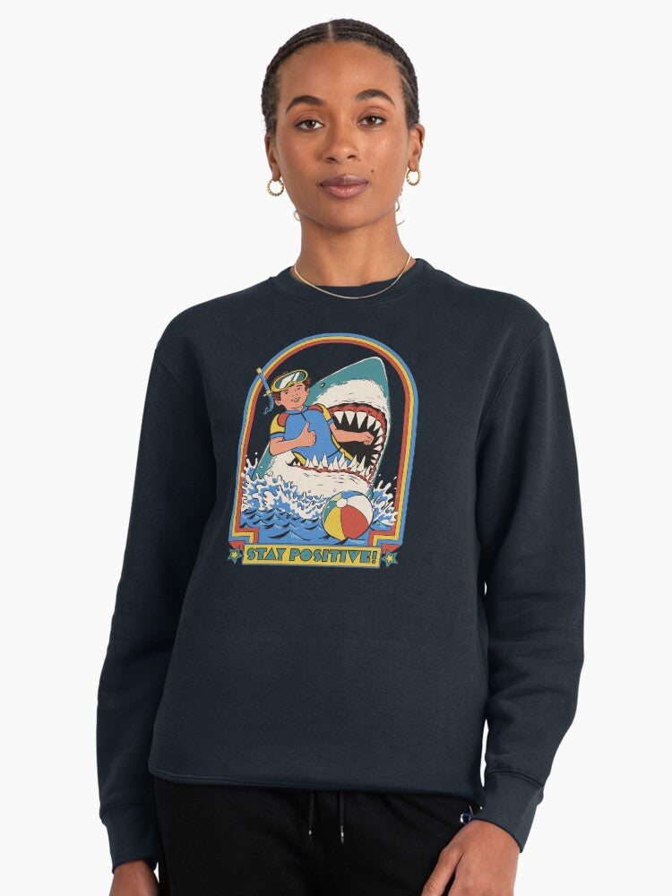 Stay Positive Graphic Pullover - Inspirational Quote Pullover Sweatshirt Blue