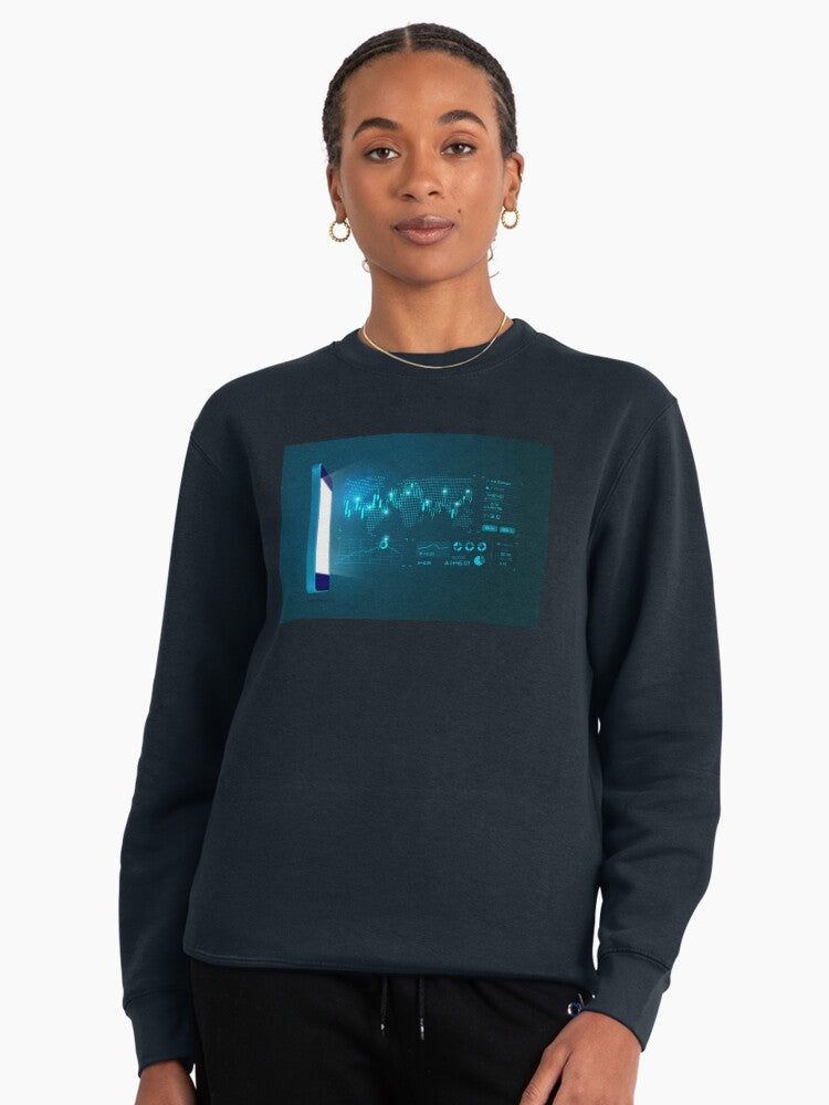Online Trading Data Interface Pullover Sweatshirt - Fintech Style Dark Blue