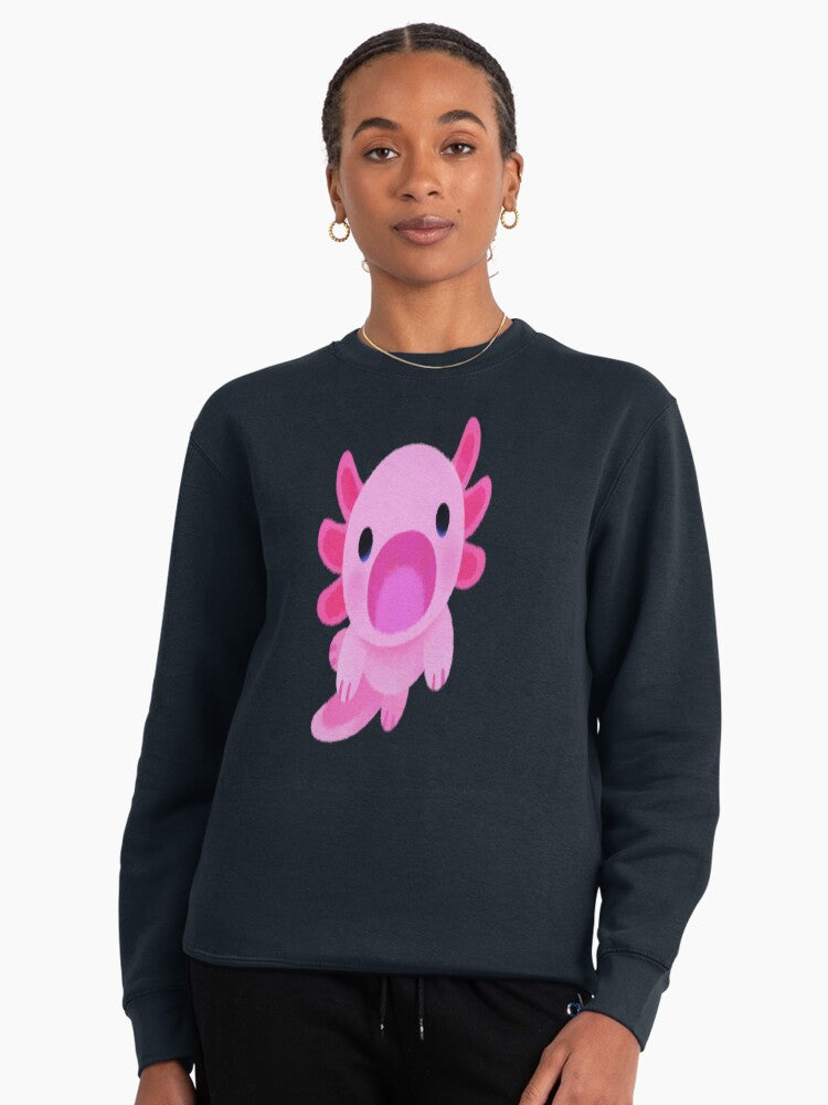 Happy Axolotl Illustration Pullover Sweatshirt - Cute Animal Graphic Blue
