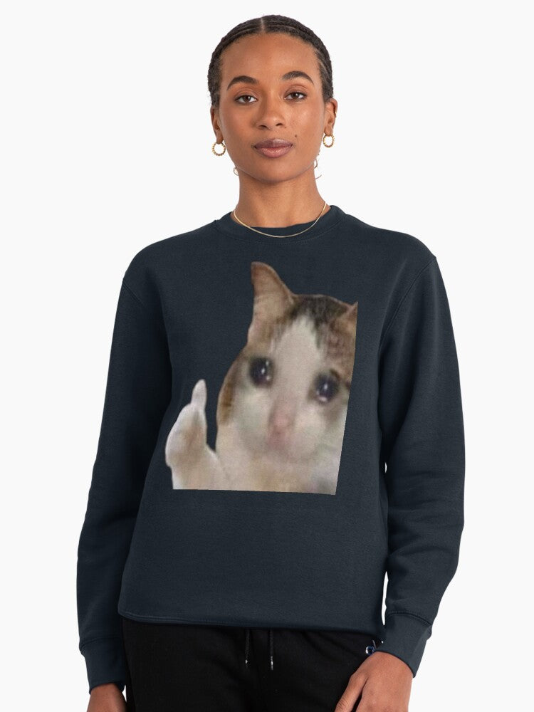 Everything’s Good Cat Pullover - Sarcastic Meme Pullover Sweatshirt Dark Blue