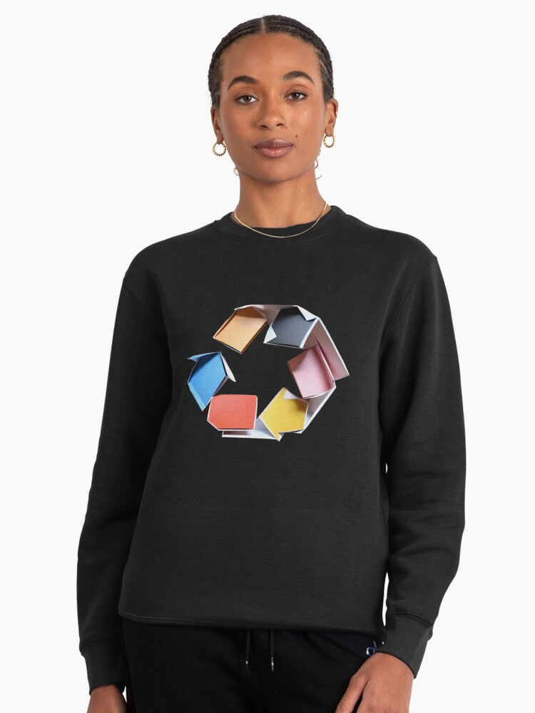 Reduce Recycle Reuse Paper Art Pullover Sweatshirt - Artistic Black