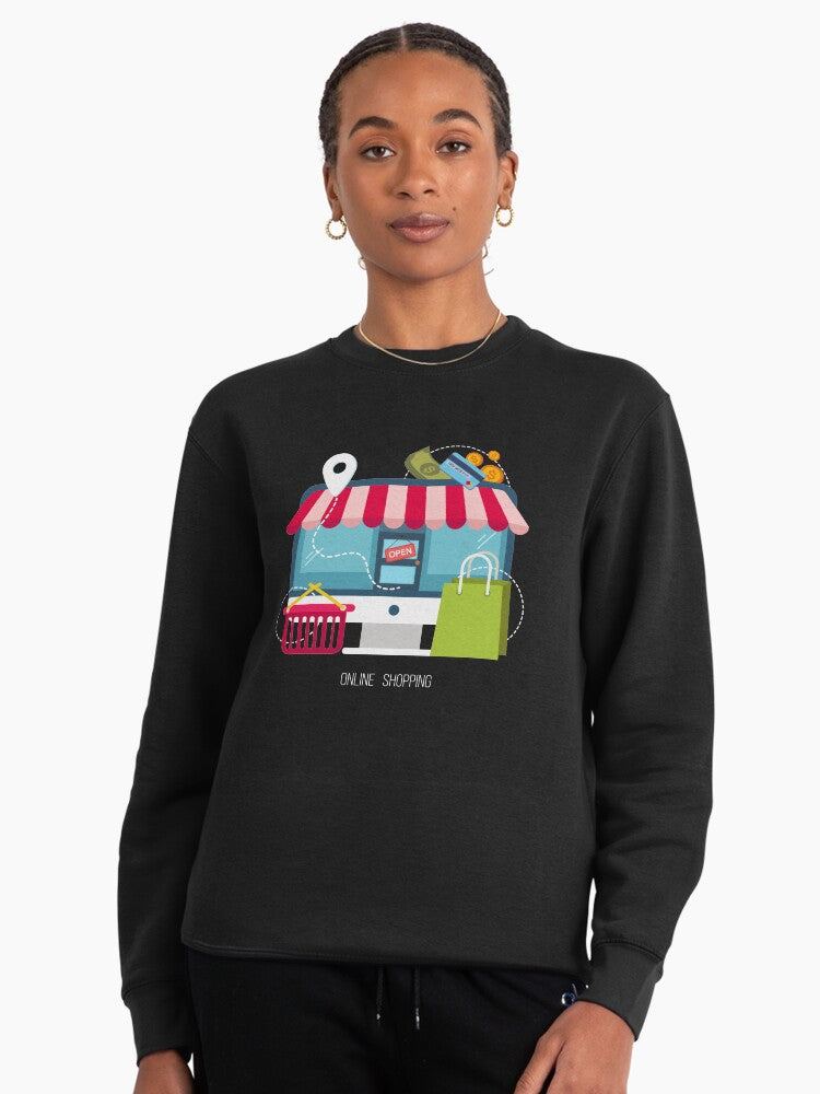 Online Shopping Flat Design Pullover Sweatshirt - Modern Graphic Black