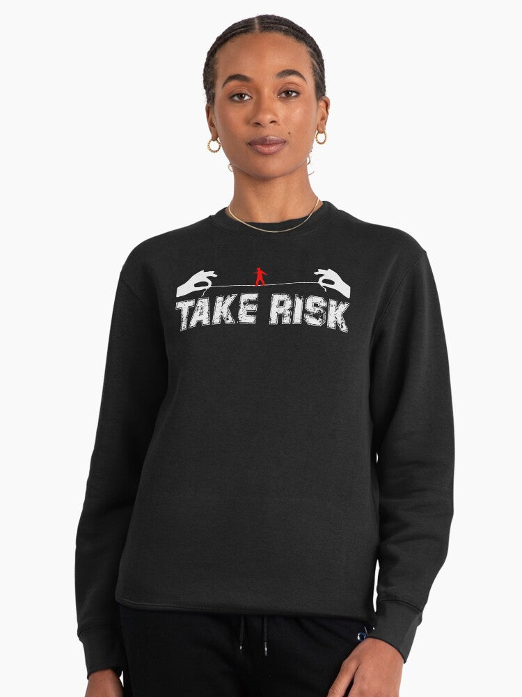 Take Risk Typography Pullover - Minimalist Bold Quote Hoodie Black