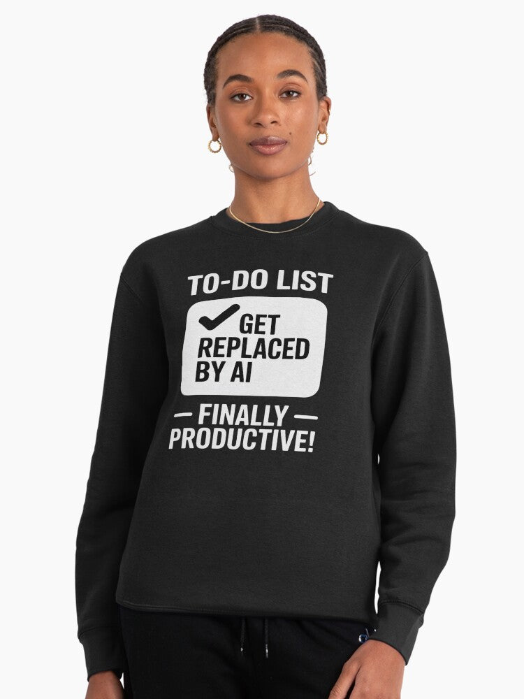 Funny AI Task Replacement Pullover - Smart Tech Sweatshirt Black
