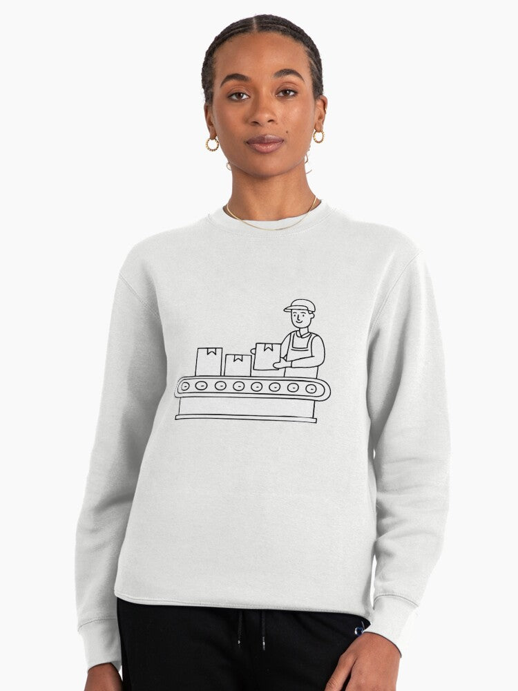 Factory Worker Organizing Boxes Pullover Sweatshirt - Industrial White