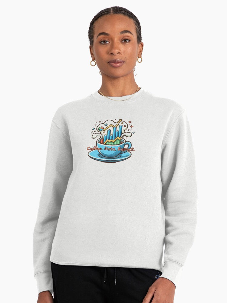 Coffee Data Repeat Pullover Sweatshirt - Daily Coder Routine Gear White