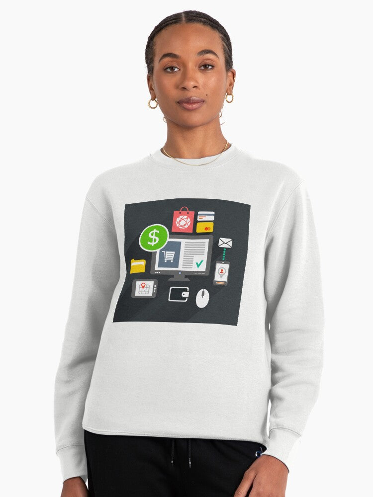 Internet Purchase Pullover Sweatshirt - Modern E-commerce Top White