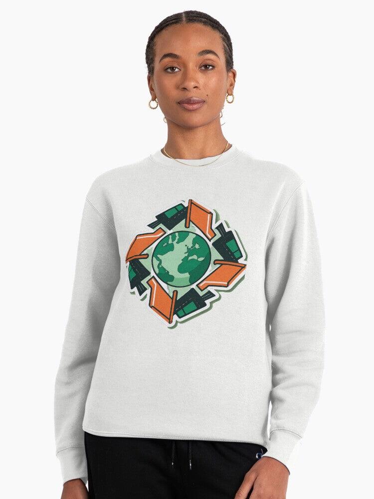 Geometric Garbage Truck Recycling Art Pullover Sweatshirt White
