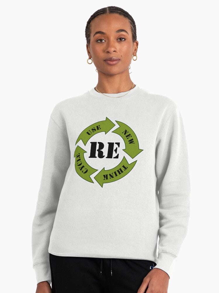 Recycle Reuse Renew Activism Pullover Sweatshirt - Green Action White
