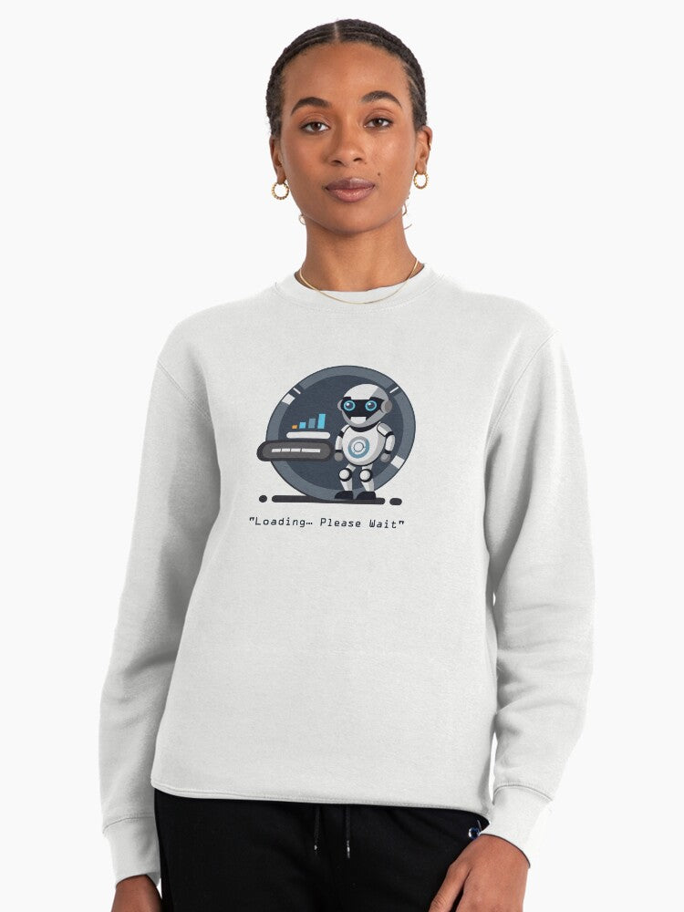 Future Loading Bot Pullover Sweatshirt - Cute Futuristic Robot Wear White