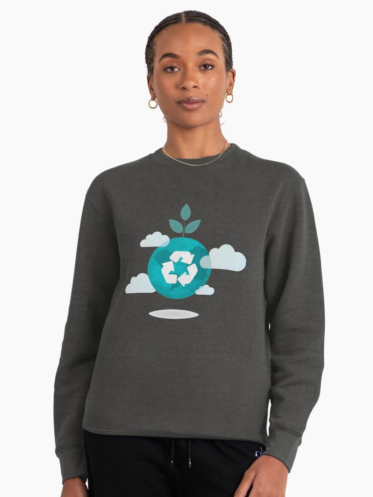 Recycling Icon Climate Change Pullover Sweatshirt - Awareness Charcoal Heather
