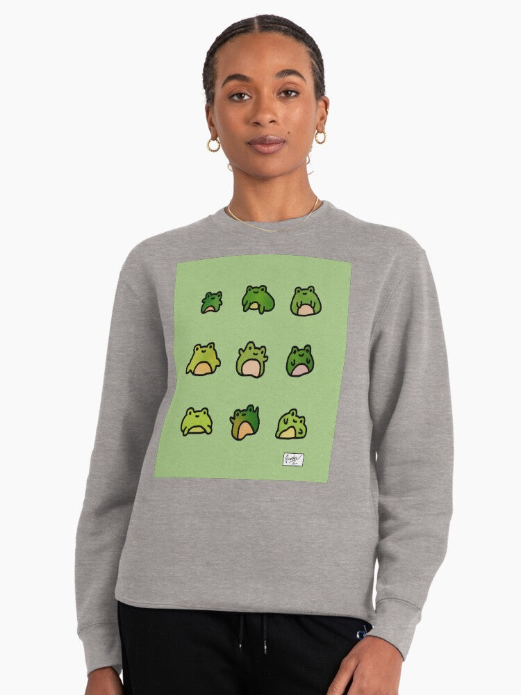Frogs Doodle Art Pullover Sweatshirt - Aesthetic Cottagecore Style Heather Grey